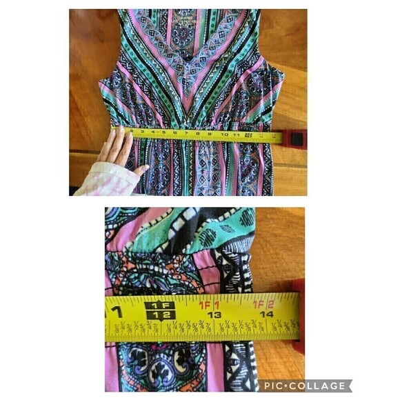 Soma Live Lounge Wear Tunic XS Top Teal Pink Medallion V Neck Sleeveless Smocked - Picture 11 of 12